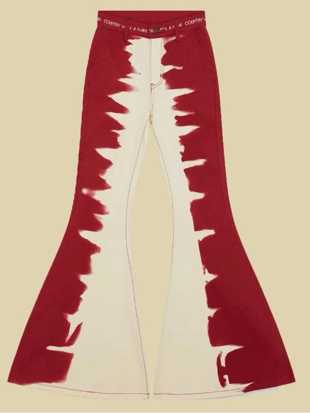 Bell Bottom Country Lainey Wilson Red White Tie-Dye Bell Bottoms Jeans SZ 21